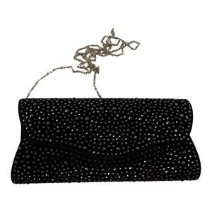 Womens Sparkly Shoulder Handbag Black Chain Strap Fashion Purse Formal Evening